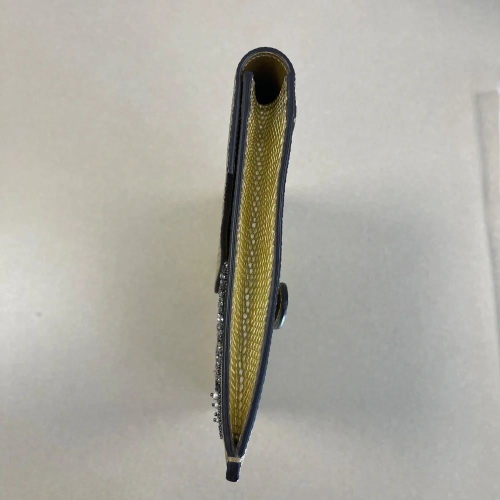 Gucci Gold Laminated Lizard Clutch w/ Crystal Dragonfly Embellishments-Preloved - Picture 9 of 16